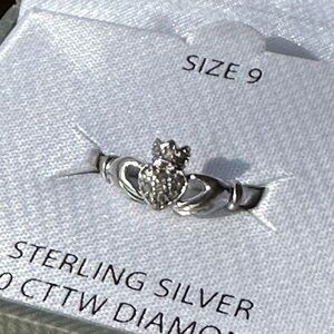 Sterling Silver Claddagh Ring with Diamonds Women's size 9